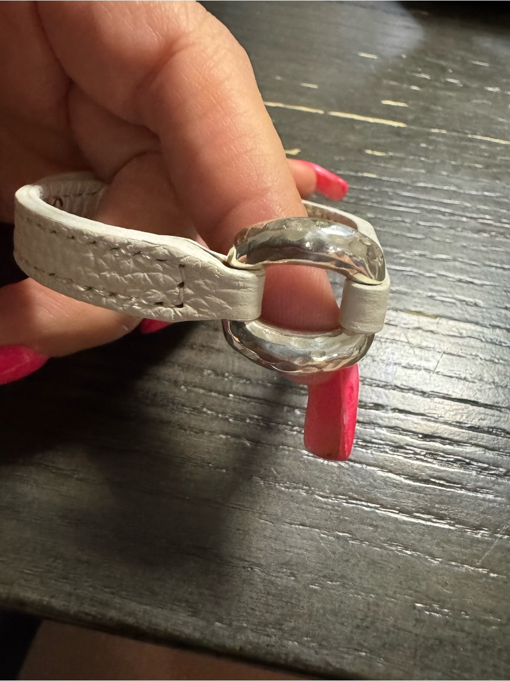 Brighton White Leather Bracelet with Hammered Silver Link